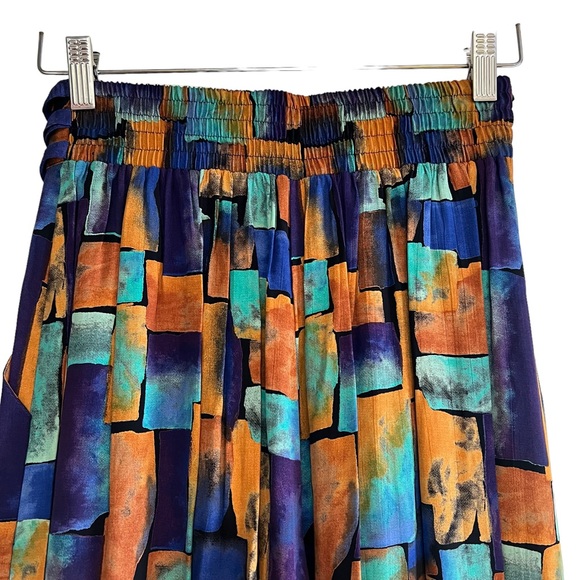 Vintage wild print high waist elastic crop gaucho pleated pants Sz 6 boho hippie - Picture 9 of 11